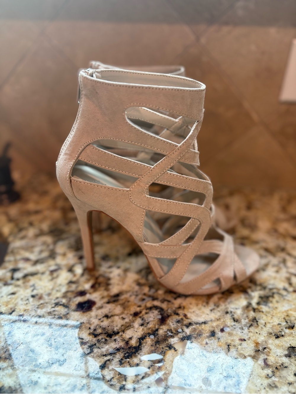 Aldo Strappy Cage High Heel Sandal in Light Taupe